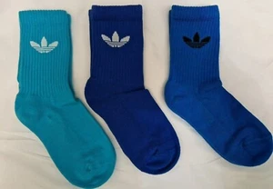 KIDS Adidas 3 Pairs Socks  Crew Clear SKY BLUE BLUE size XSMALL SHOE  SIZE 1-3 - Picture 1 of 1