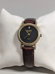 Helbros Invincible Round Gold Tone Case 25 mm Brown Leather Band Watch Ladies - Picture 1 of 8