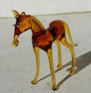 Horse Figurine White Eyes Miniature Art Blown Glass Light Brown Horse Figurine - - Picture 1 of 1