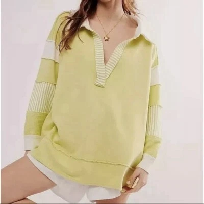 Пуловер поло Free People We The Free Clean Prep негабаритный в полоску L Lt зеленый - Изображение 1 из 4