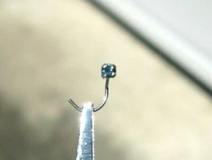 2,05 mm 14k WEISSGOLD ECHTER NATÜRLICHER BLAUER DIAMANT NASENSCHRAUBRING, mit Zertifikat - Bild 1 von 3