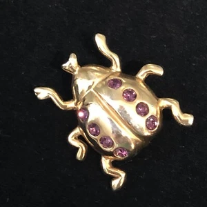 Spilla vintage strass viola coleottero insetto cantato romano 1 1/8" per 1" tono oro - Foto 1 di 6