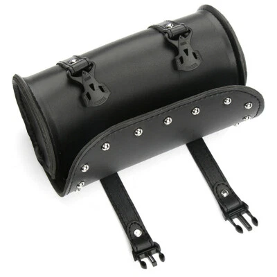 Motorcycle Handlebar Mount PU Leather Saddlebag Roll Barrel Tool Bag Waterproof - Image 1 of 4