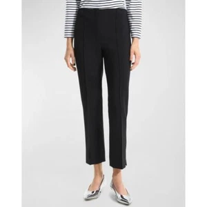 Theory Pintuck Straight-Leg Tailored Crepe Pants Black, Size 8 - Picture 1 of 3