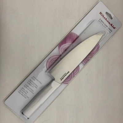 Nuevo cuchillo de chef KitchenAid japonés de acero blanco de 8 pulgadas con cubierta Foto 1 de 3