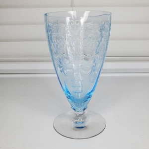 Fostoria Versailles Azure Blue Depression Glass Footed 10 oz. Iced Tea Glass - Picture 1 of 13
