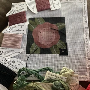 ewe and eye needlepoint Kit Handpainted Canvas Silk Threads Small Flower Pink - Picture 1 of 1