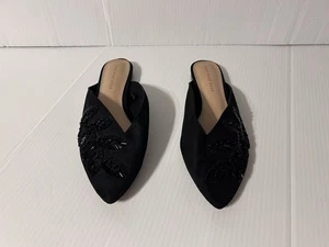Who What Wear Black Beaded Pointy Toe Slide Mules Shoe Women Size 7 1/2 - Picture 1 of 8