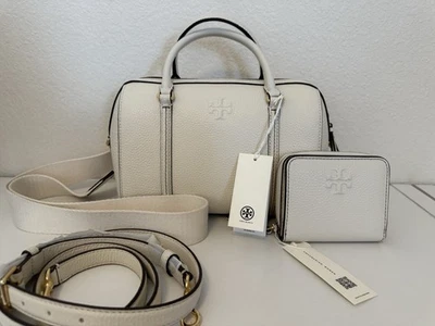 Tory Burch Thea Satchel + Wallet Set NWT New Ivory Pebbled Leather Crossbody - Image 1 of 4