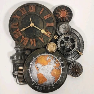 Steampunk Industrial Multi Gear Globe Mechanically Inclined Timepiece Wall Clock - Picture 1 of 10