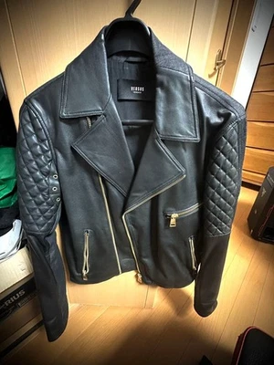 Versace Premium Leather Double Rider Jacket Quilted Design Gold Zipper Black 38 - Image 1 of 4
