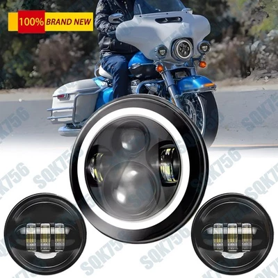 7" LED Headlight + 4.5 Passing Light For Harley Electra Glide Road King - Image 1 of 4