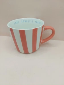 Tesco Red Wide Candy Stripe Mug ‘Make Yourself Proud’ Inspirational Quote - Picture 1 of 8