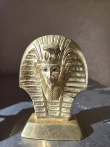Vtg Egyptian Brass Pharaoh Bust Sculpture 6.25"x4" - Picture 1 of 13