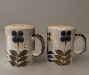 Otagiri Steinzeug Boho blau Blumen Salz & Pfefferstreuer gesprenkelt Japan Vintage - Bild 1 von 7
