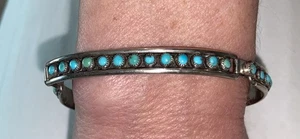 Subtle Native American Indian STERLING Silver & TURQUOISE DOTS Lady’s BRACELET - Picture 1 of 11