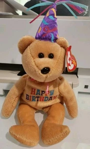 Ty Beanie Baby Celebration The Birthday Bear 8.5" Tan Original - Picture 1 of 6