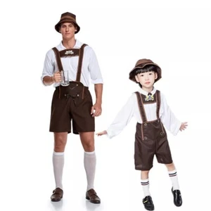 German Oktoberfest Costume Mens Bavarian Lederhosen Short Beer Guy Fancy Dress - Picture 1 of 22