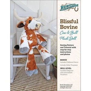 BLISSFUL BOVINE Peluche Mucca Modello da Cucire del Rustico Ferro di Cavallo 23" Giocattolo Morbido - Foto 1 di 2