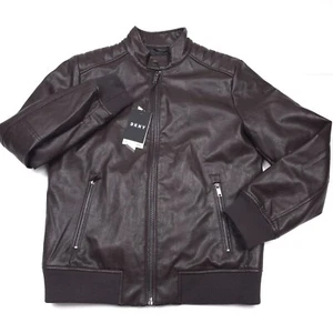 DKNY Brown Full Zip Faux Leather Moto Jacket Mens Size Medium - Picture 1 of 15