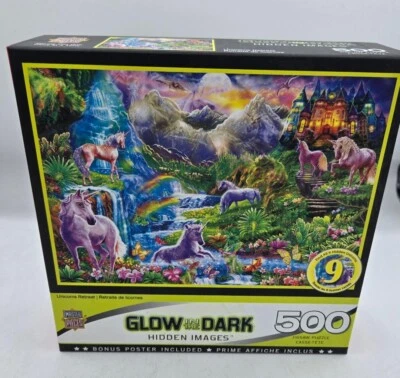 Rompecabezas de 500 piezas Master Pieces Brillan en la oscuridad Imágenes ocultas - Retiro de unicornios Foto 1 de 2