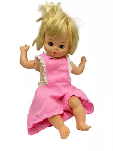 1968 Vintage Horsman Sleepy Eyed Doll Pink Dress Drink Wet Rooted Hair 14” - Picture 1 of 9
