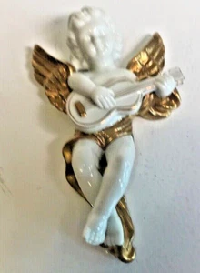 Vtg Japan Porcelain Bisque Angel Cherub Gold Trim Wall Hanging 6" Hand Painted - Picture 1 of 10
