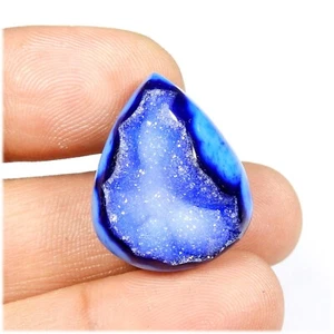 Natural Blue Onyx Agate Druzy Geode Cabochon Gemstone Pear Shape 25 Cts #10559 - Picture 1 of 7