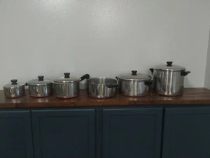 Vintage Revere Ware 1801 Copper Bottom saucepan stockpot 6 Pots, 5 Lids nice! - Picture 1 of 24