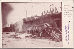 TERREMOTO DE SAN FRANCISCO 1906 Desastre Postal HOTEL VALENCIA Ruinas Vista SIN USAR - Imagen 1 de 2