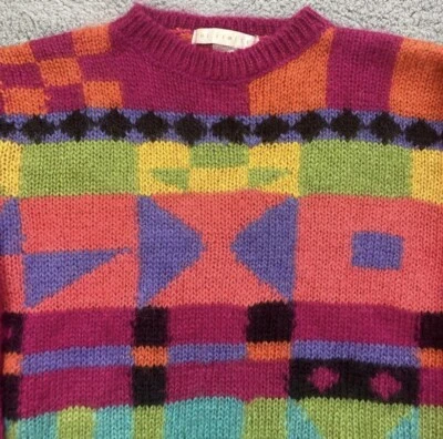 Ограниченный винтажный свитер 90-х из смеси мохера многоцветный геометрический абстрактный P/S - Изображение 1 из 4
