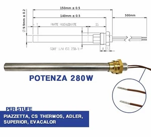 CANDELETTA ACCENSIONE STUFA PELLET RESISTENZA D 10 X 140 280W A VITE 3/8 (04053) - Foto 1 di 5