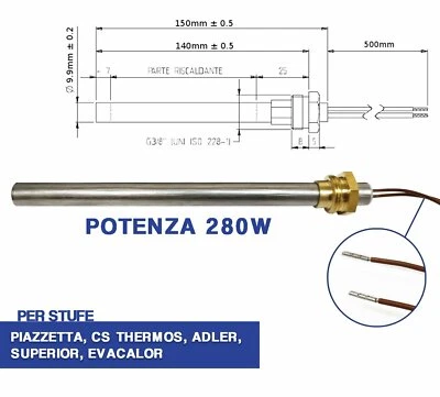 CANDELETTA ACCENSIONE STUFA PELLET RESISTENZA D 10 X 140 280W A VITE 3/8 (04053) - Immagine 1 di 4