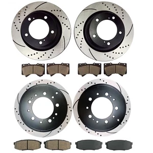 Ajuste para Toyota Tundra 2007-2017 rotores de freno delanteros y traseros perforados + pastillas de cerámica - Imagen 1 de 6