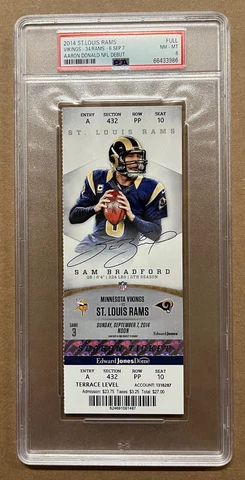 PSA 8 - AARON DONALD DEBUT 2014 NFL LOS ANGELES RAMS FOOTBALL FULL TICKET Cover