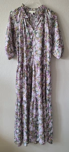 Maxi Vestido Boho en Niveles Talla L/XL Mujer Floral Manga Abullonada Colores Vibrantes - Imagen 1 de 12
