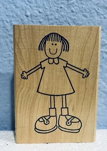 Smiling Girl Wood Mounted Rubber Stamp 2.5" x 3.5" - Picture 1 of 3
