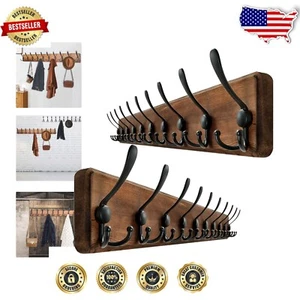 Rustikale Massivholz Wandgarderobe, 98 cm, 10 Schwerlasthaken - 2er Pack - Bild 1 von 11