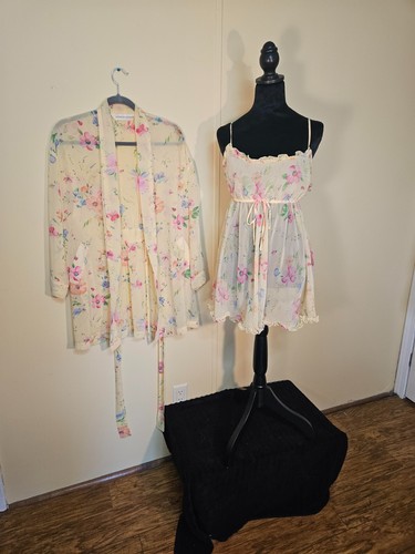 UNDERCOVER VS Set abito e accappatoio vintage 2 pezzi giallo floreale in chiffon