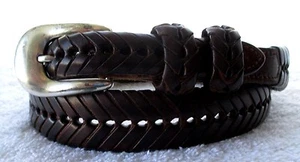 VG+ AWESOME BRAIDED BROWN LEATHER  CASUAL JEANS BELT 32"  MADE IN SPAIN - Picture 1 of 5