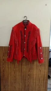 Western Men Suede Leather Style Vest Fringed & Beaded Waistcoat - Picture 1 of 5
