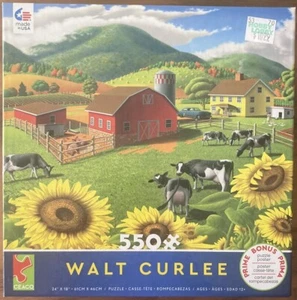 NEW SEALED Ceaco Jigsaw Puzzle 550 pieces- Walt Curlee - Farm Barn Sunflower Cow - Picture 1 of 1