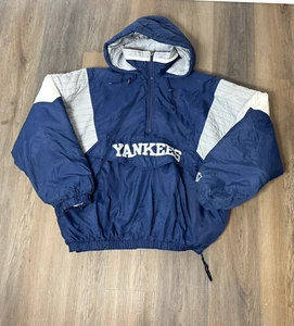 Vintage Starter New York Yankees Hooded Puffer Jacket Front Pouch Size XL - Picture 1 of 12