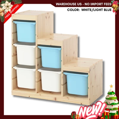 NUEVO IKEA TROFAST Combinación Almacenamiento con Cajas 37x17 3/8x35 7/8" Azul/Blanco y Gris Foto 1 de 2