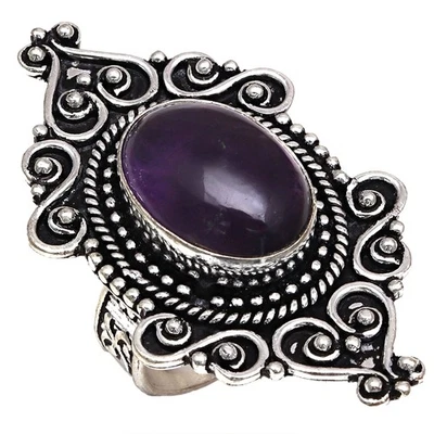 Joyería de plata hecha a mano con piedras preciosas de amatista "8,5" Foto 1 de 4