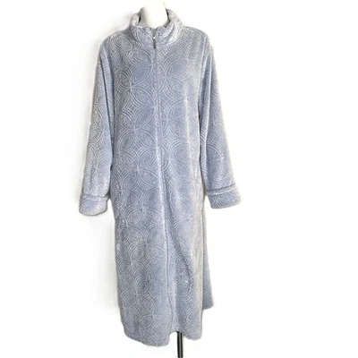 Stan Herman Robe Women's XL Chenille Plush Lounger Light Blue Full Zip Pockets - Image 1 of 4