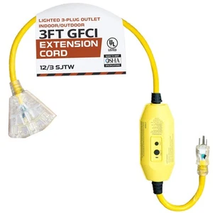 3 Foot Lighted Outdoor GFCI Extension Cord with 3 Electrical Power Outlets - ... - Picture 1 of 8