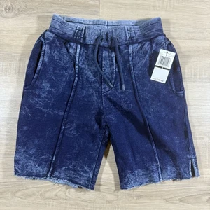 7 For All Mankind Boys' French Terry Jog Short Indigo Splatter Stretch Size M - Picture 1 of 7