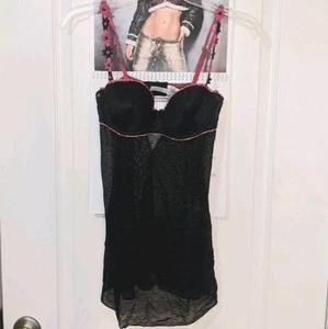 Rampage Black and Pink Floral Flower Mesh Y2K 2000's Babydoll Lingerie Medium - Picture 1 of 7