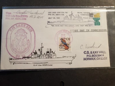 USS LAKE ERIE CG-70 Naval Cover 1993 SIGNED COMMISSIONED Cachet PEARL HARBOR - Image 1 of 2
